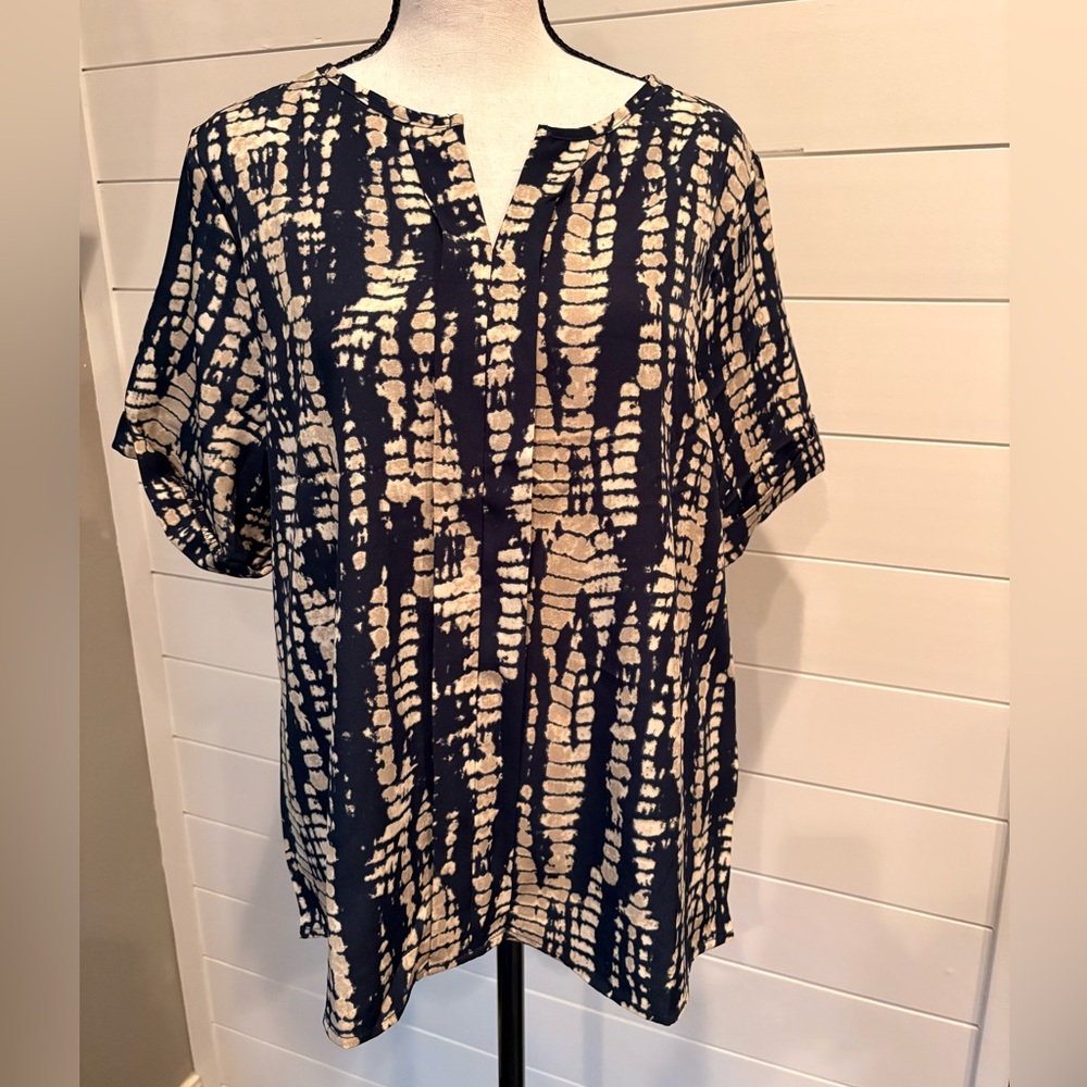 Tie-Dye Print Dolman Sleeve Blouse Women’s Medium Black & Tan